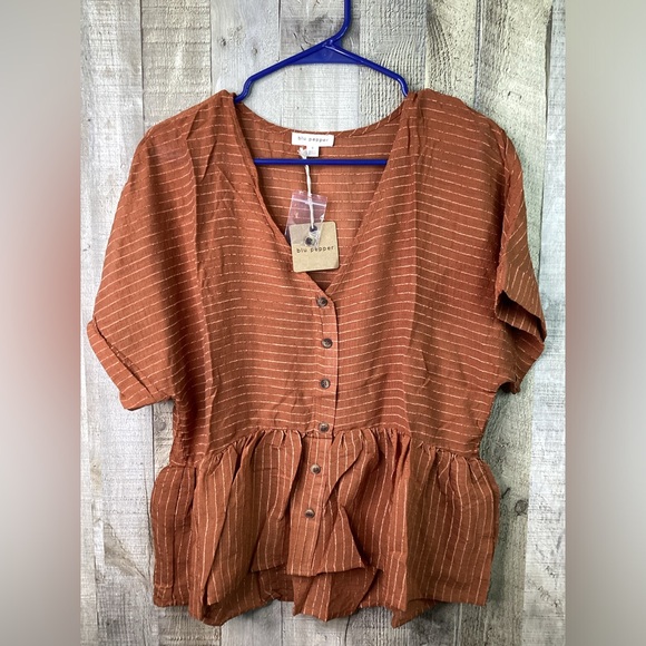 Blu Pepper Size Small Semi-Sheer Peplum Ribbed V-Neckline Short Sleeve B… - Picture 7 of 9